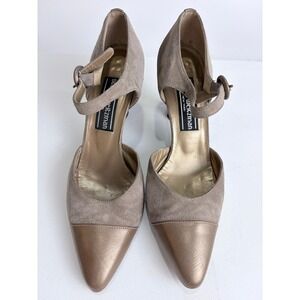 Vintage Stuart Weitzman Taupe Suede Metallic Cap Toe Pumps Heels 6 AS IS